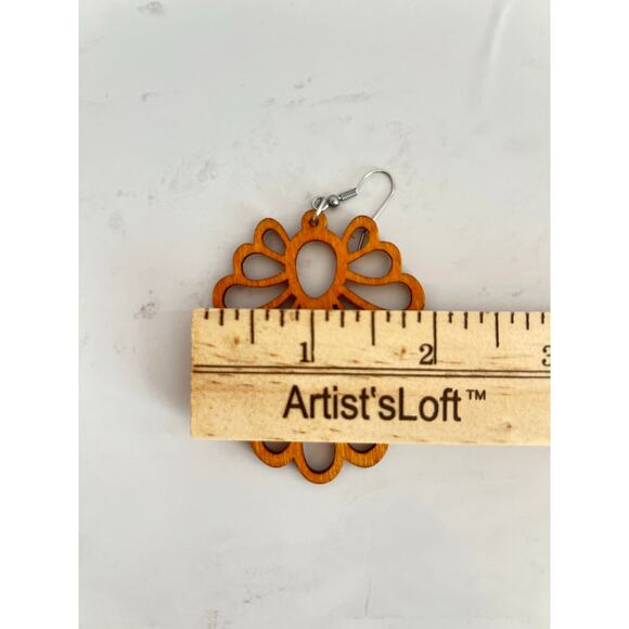 CLAIRE BAKED ABSTRACT TIMBER DROP DANGLE EARINGS WIRE PIERCED EAR BOHO - Picture 5 of 6